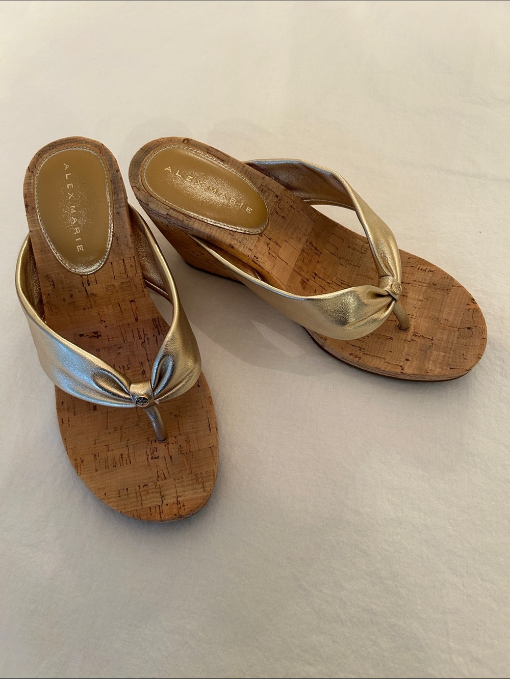 Alex Marie Metallic Gold Cork Wedge Thong Sandals